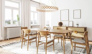 Interior of Scandinavian style dining room.